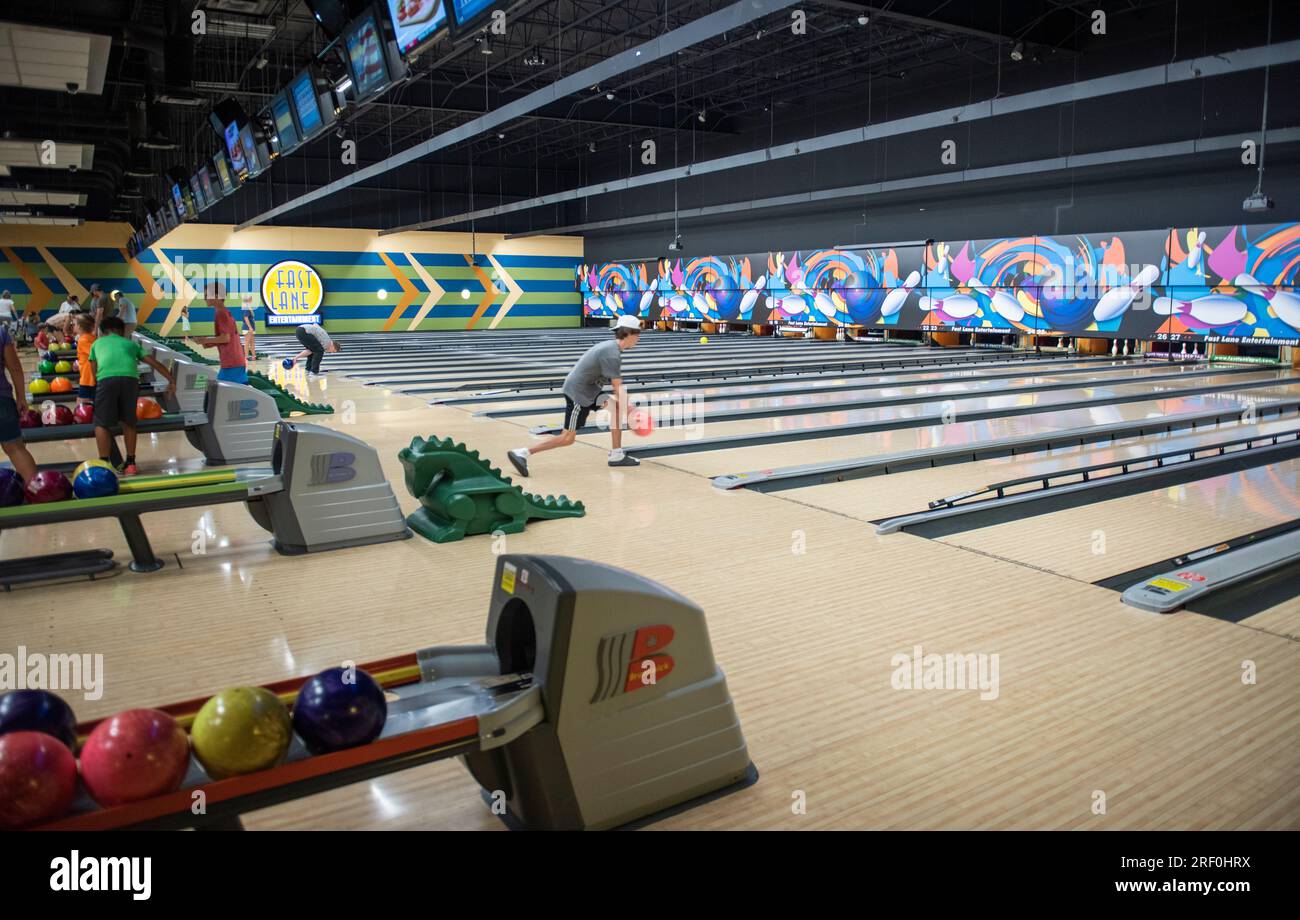 Interior of a bowling alley in Rogers, Arkansas Stock Photo Alamy