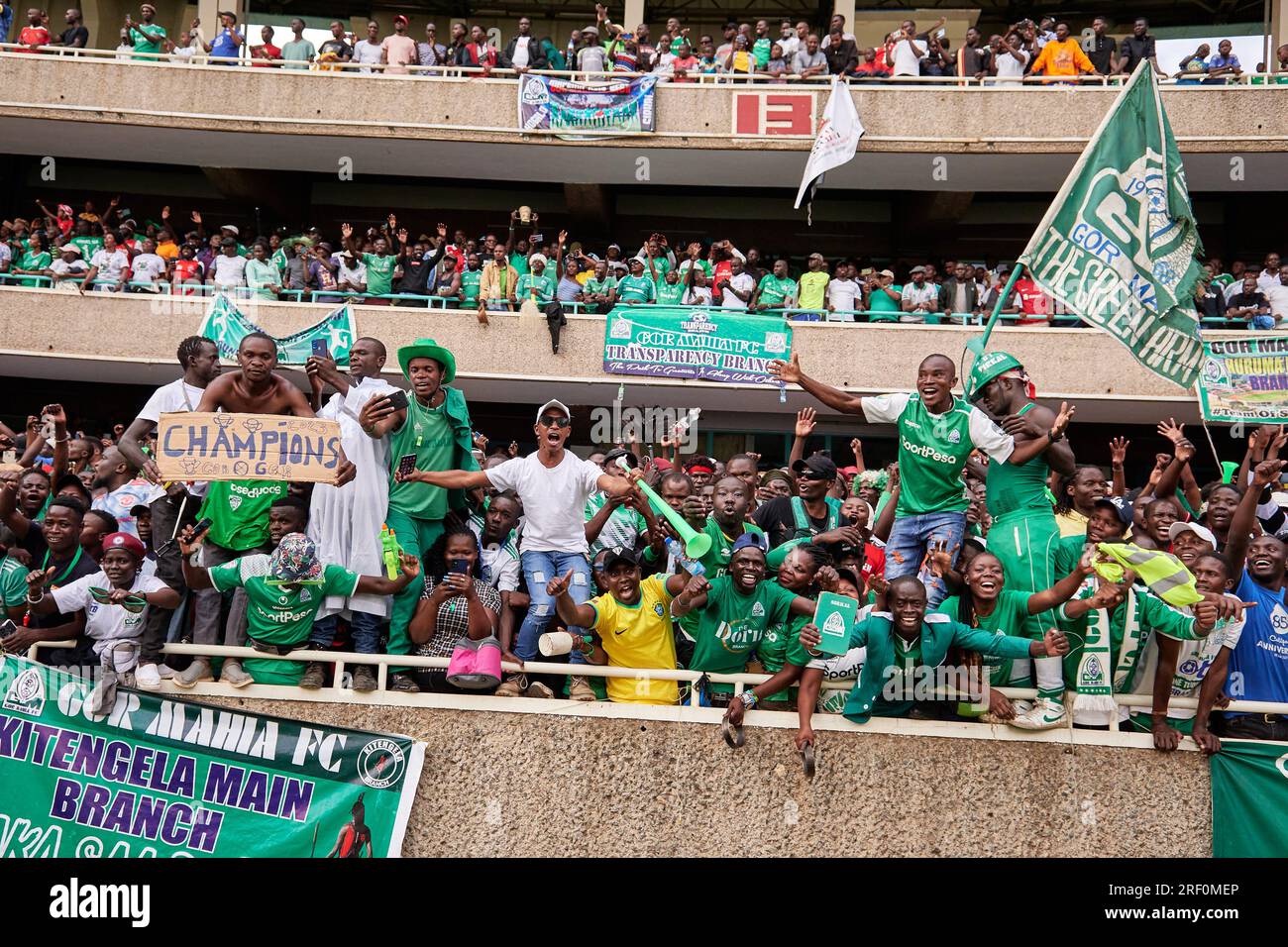 Nairobi, Kenya. 25 Jun 2023. Gor Mahia fans celebrate following the