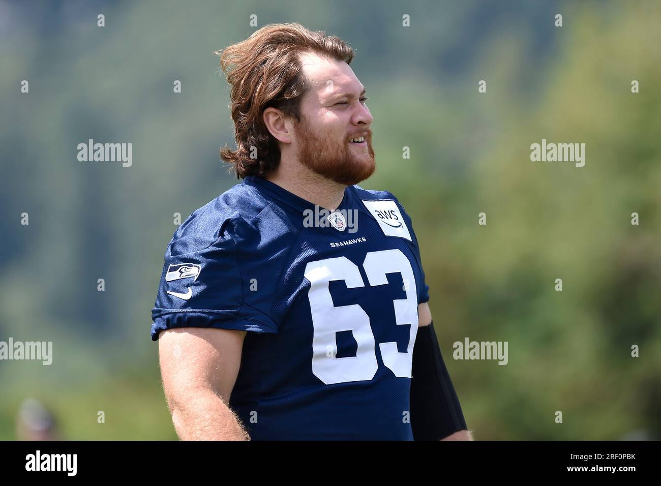 Seattle Seahawks guard Damien Lewis (68) looks on during minicamp Tuesday,  June 6, 2023, at the NFL football team's facilities in Renton, Wash. (AP  Photo/Lindsey Wasson Stock Photo - Alamy