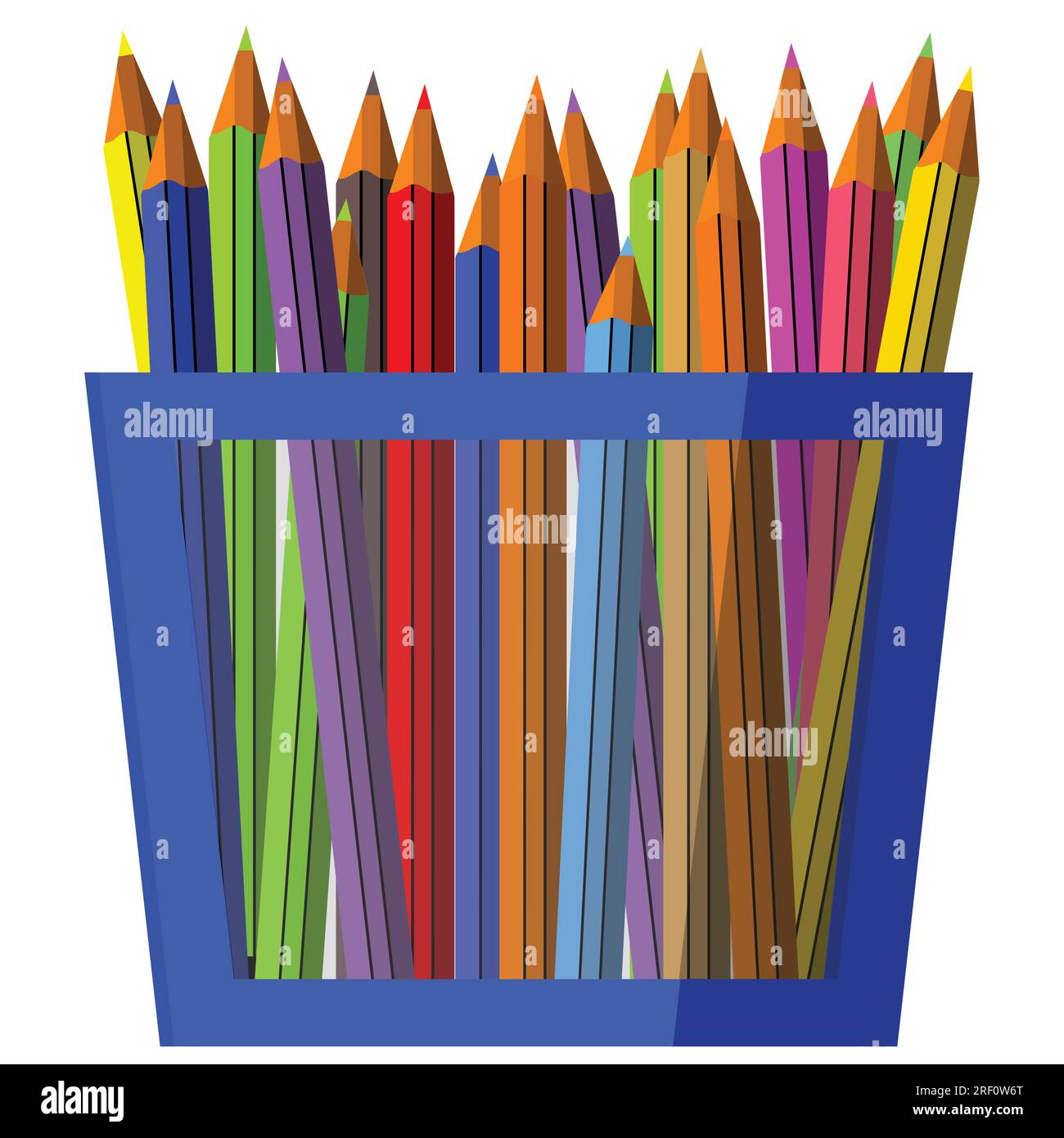Various colored pencils arranged in a container.  Vector illustration Stock Vector