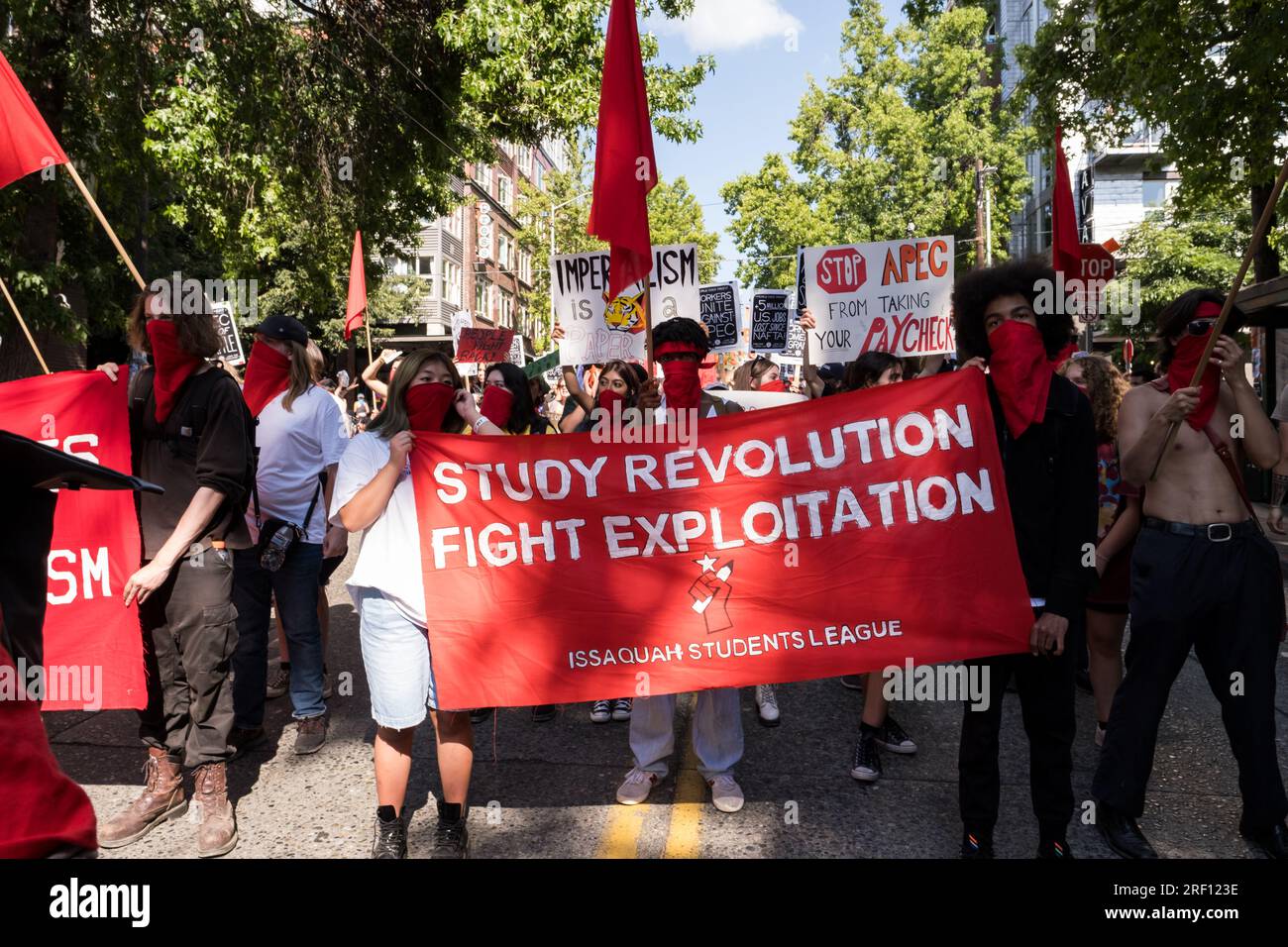 Seattle, USA. 30 Jul, 2023. Anti APEC protestors take over Pine Street ...