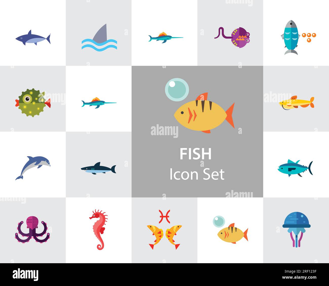 Fish Icons Set Stock Vector Image & Art - Alamy