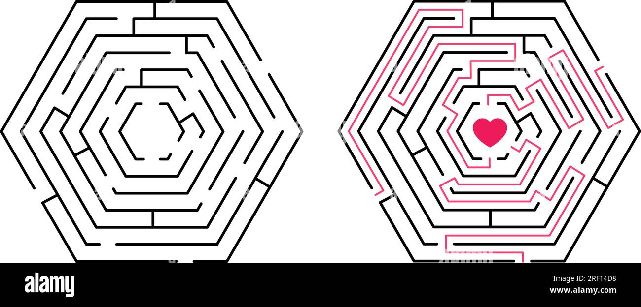 Labyrinth game way, finding ways to love. New idea find, creative maze puzzle with 3 paths. Children gaming, search solution decent vector concept Stock Vector