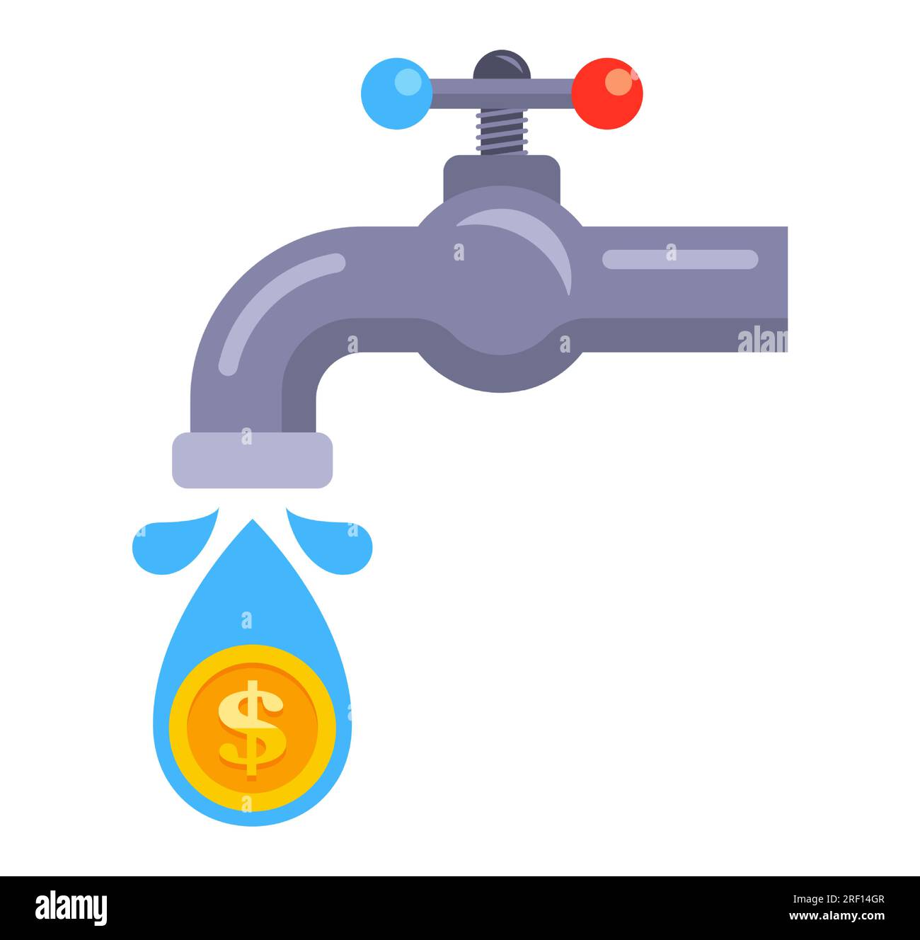 money dripping from the faucet. flat vector illustration. Stock Vector