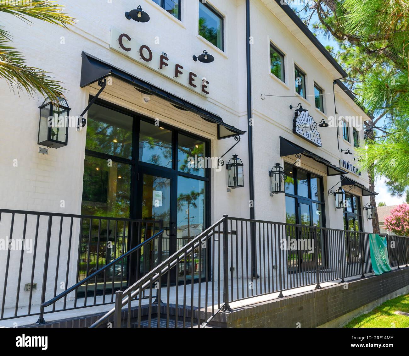 NEW ORLEANS, LA, USA - JULY 29, 2023: Front of Evolve Coffee and Matcha Shop on Harrison Avenue in Lakeview Neighborhood Stock Photo