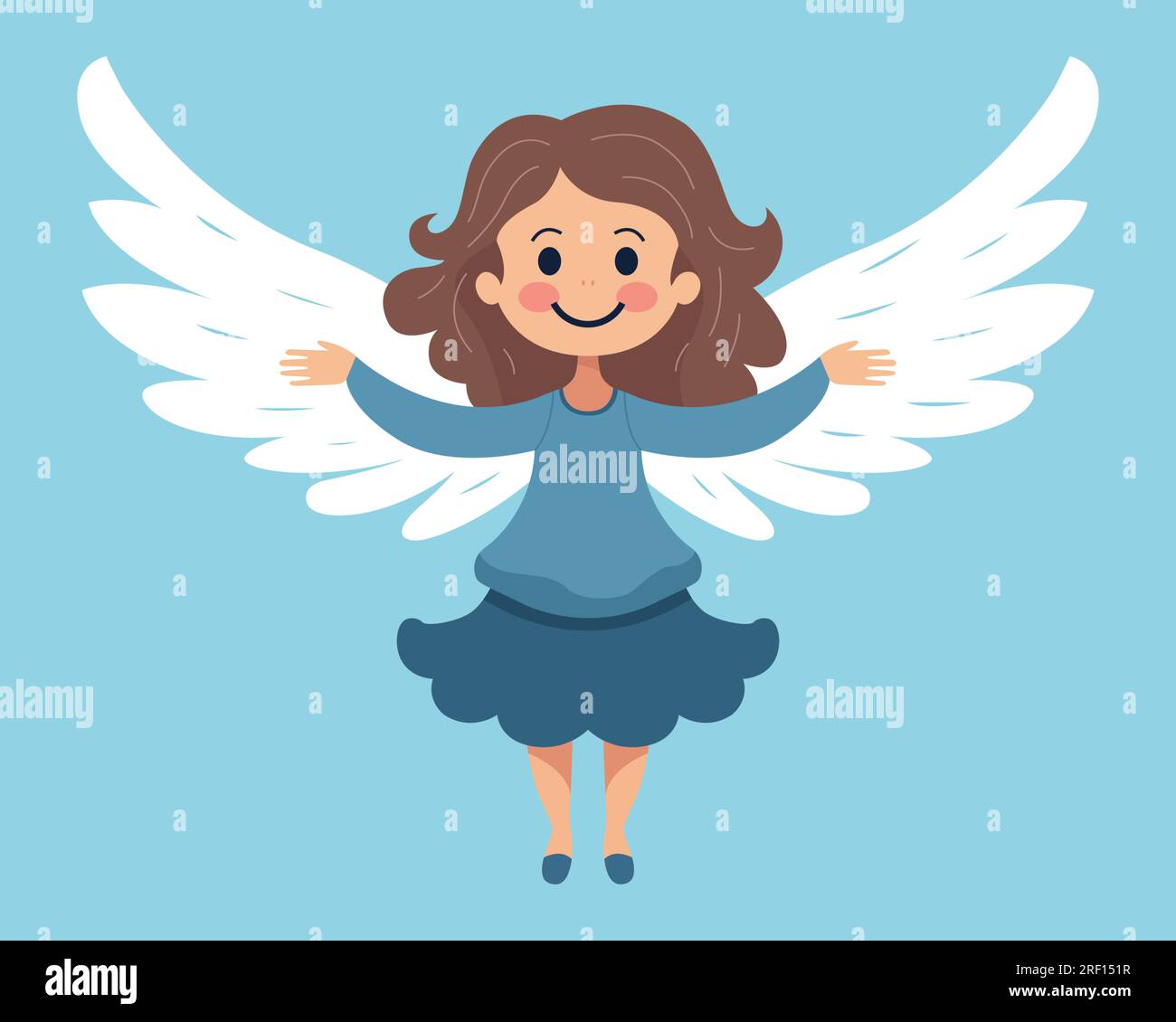 angel girl with wings flies. flat vector illustration. Stock Vector