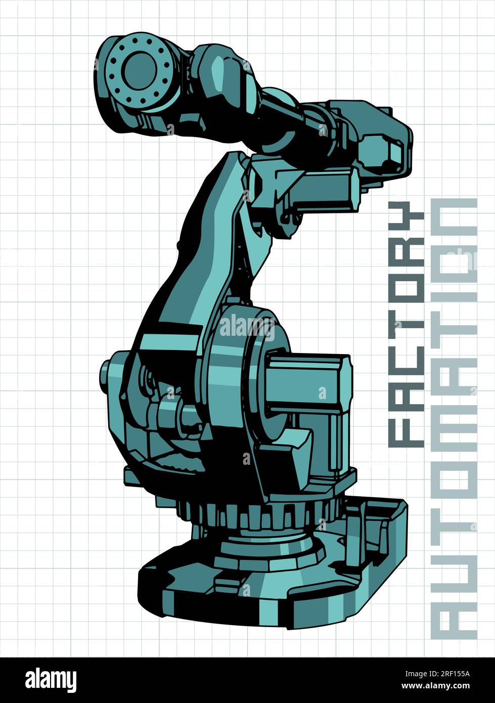 Stylized vector illustration of industrial robotic arm for automated production Stock Vector