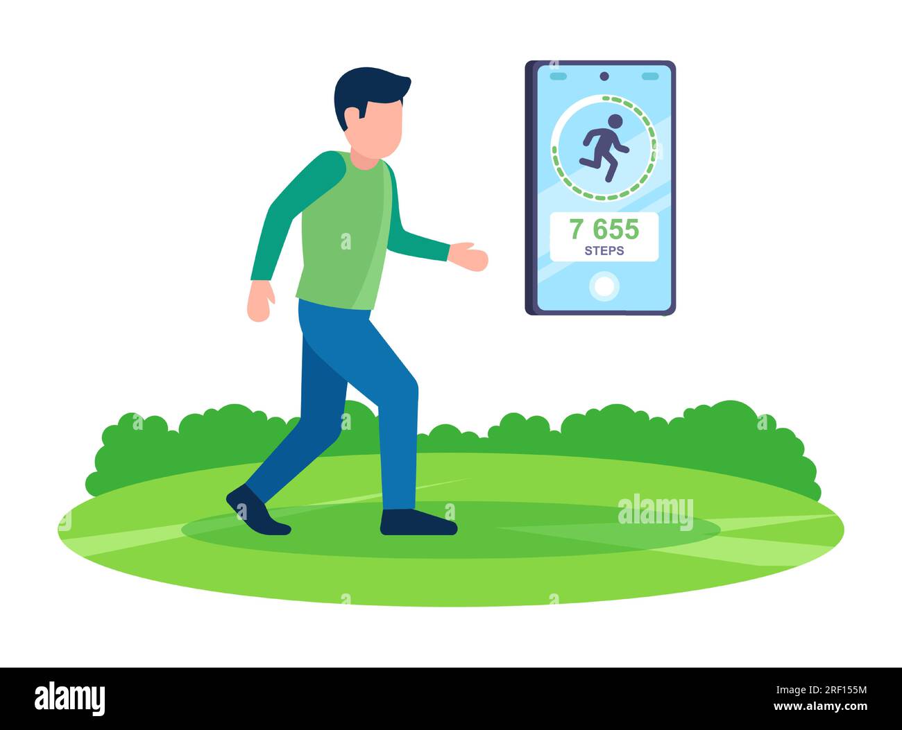 man measure steps on the phone. flat vector illustration Stock Vector