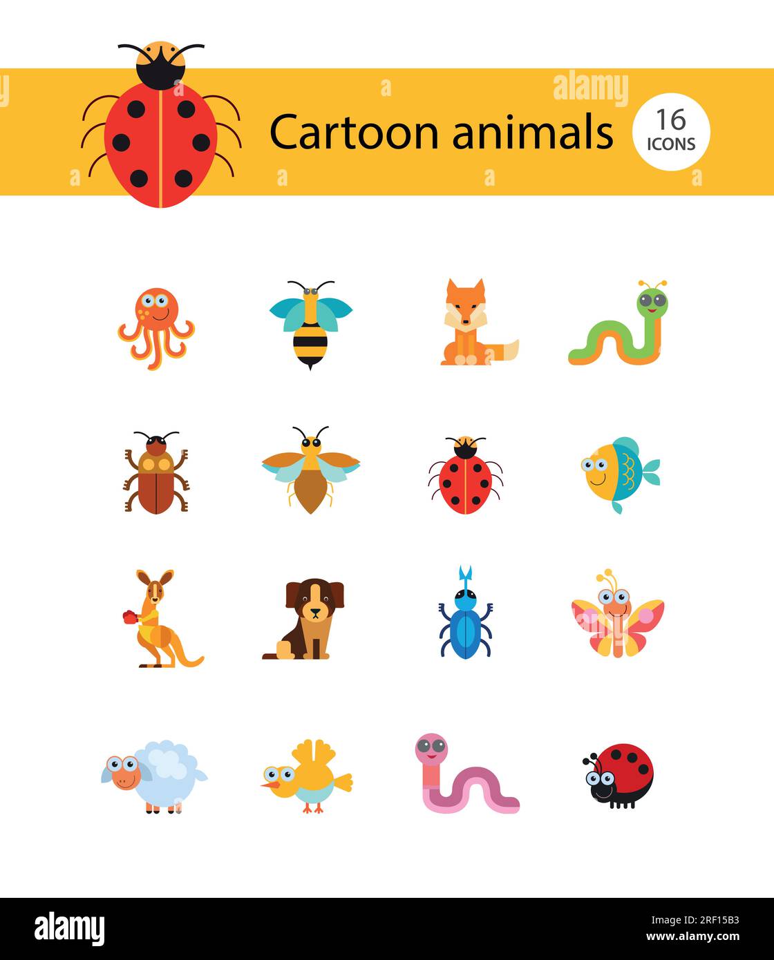 Cartoon animals icons set Stock Vector Image & Art - Alamy