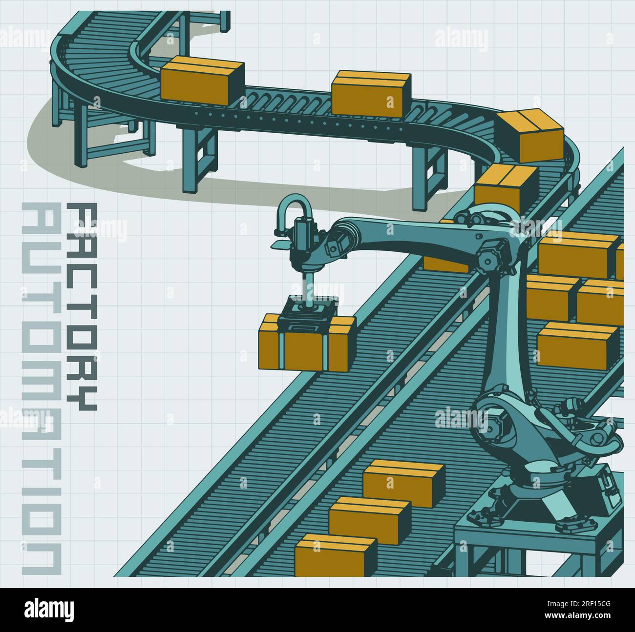 Stylized vector illustration of automated conveyor line Stock Vector ...