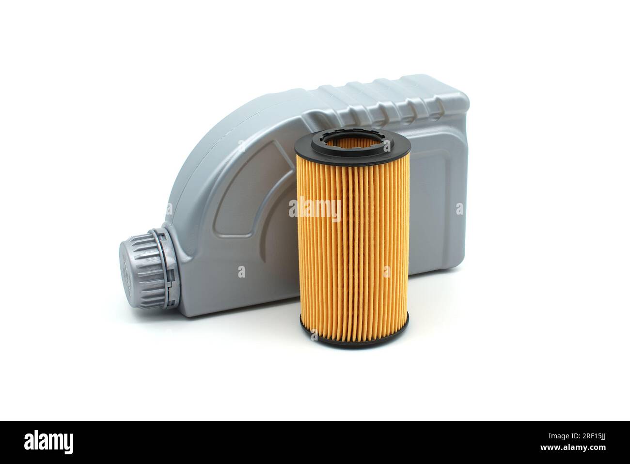 Motor oil filters elements oil and container isolated on a white background. Car servicing
