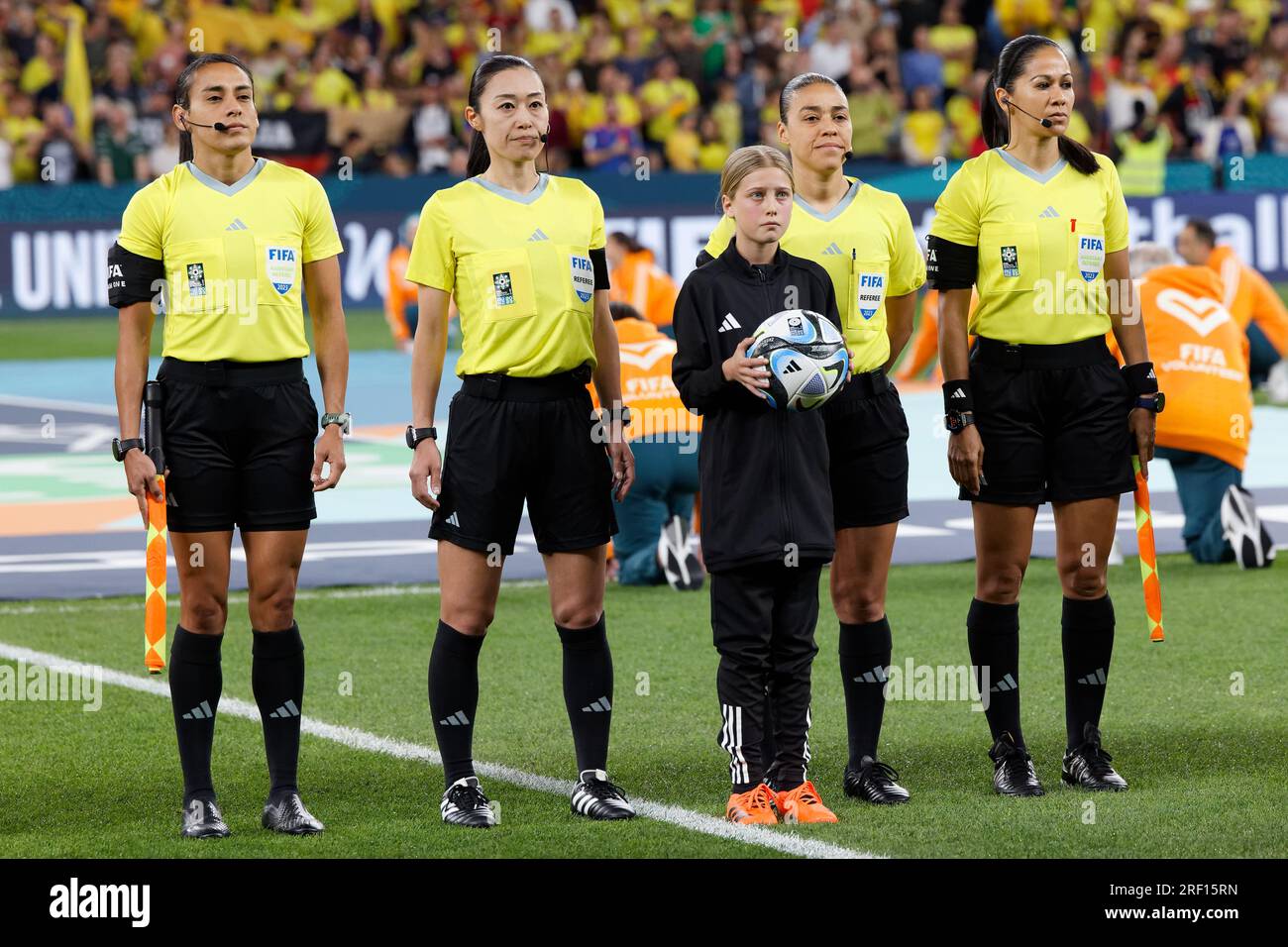 Sydney, Australia. 30th July, 2023. Match Referees line up for the National Anthem before the FIFA Women's World Cup 2023 Group H match between Germany and Colombia at Sydney Football Stadium on July 30, 2023 in Sydney, Australia Credit: IOIO IMAGES/Alamy Live News Stock Photo