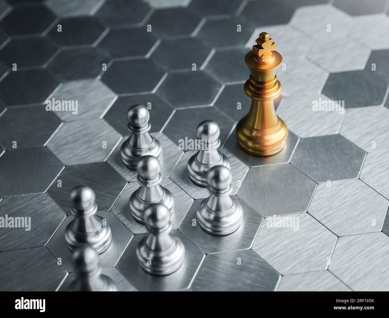 3D Rendering Front View of Many Pawn Chess with Leader in Front of