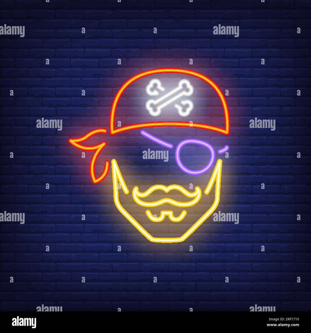 Pirate head in bandana and eye patch neon sign Stock Vector Image & Art
