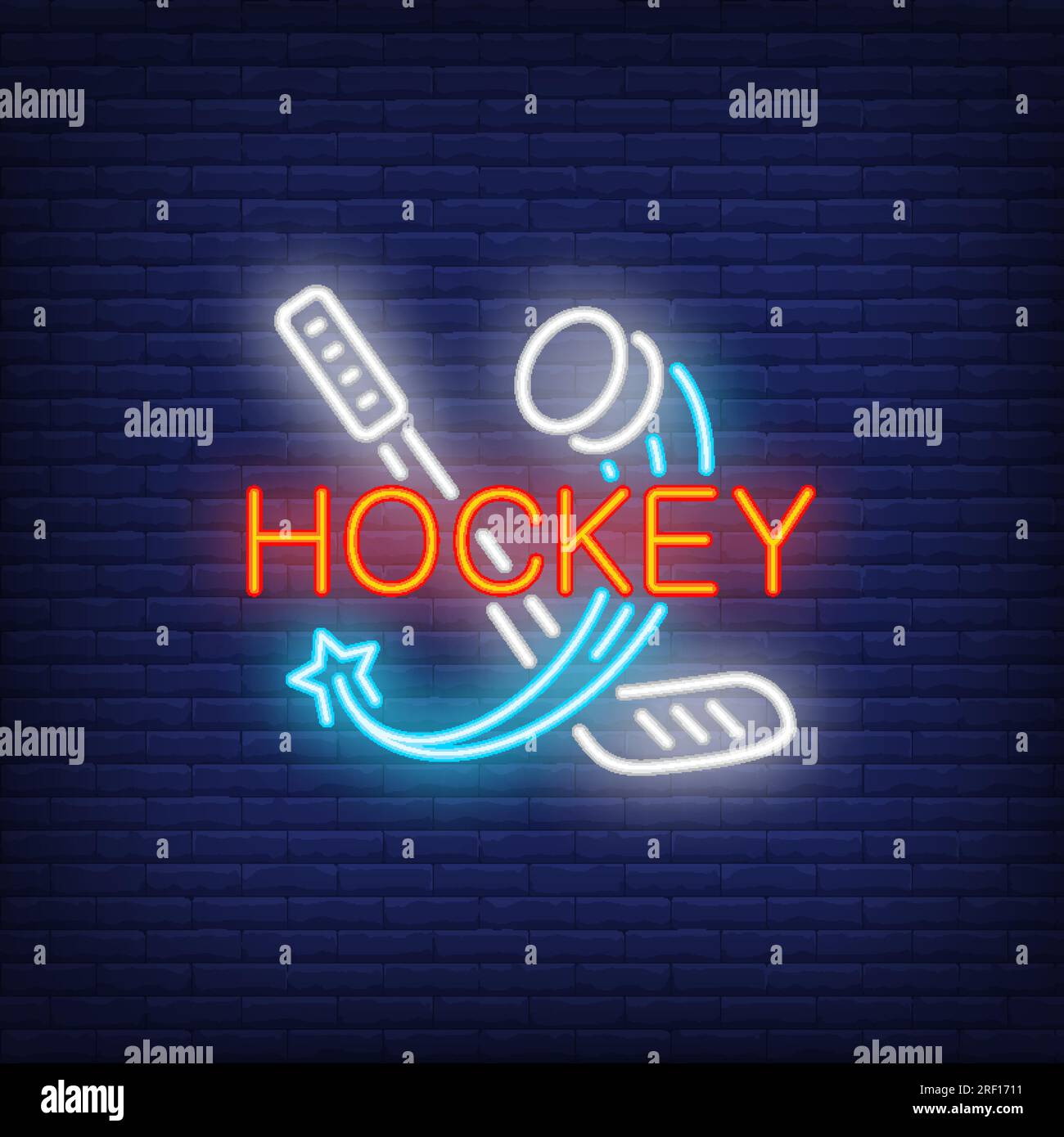 Hockey neon text with stick and flying puck Stock Vector Image & Art