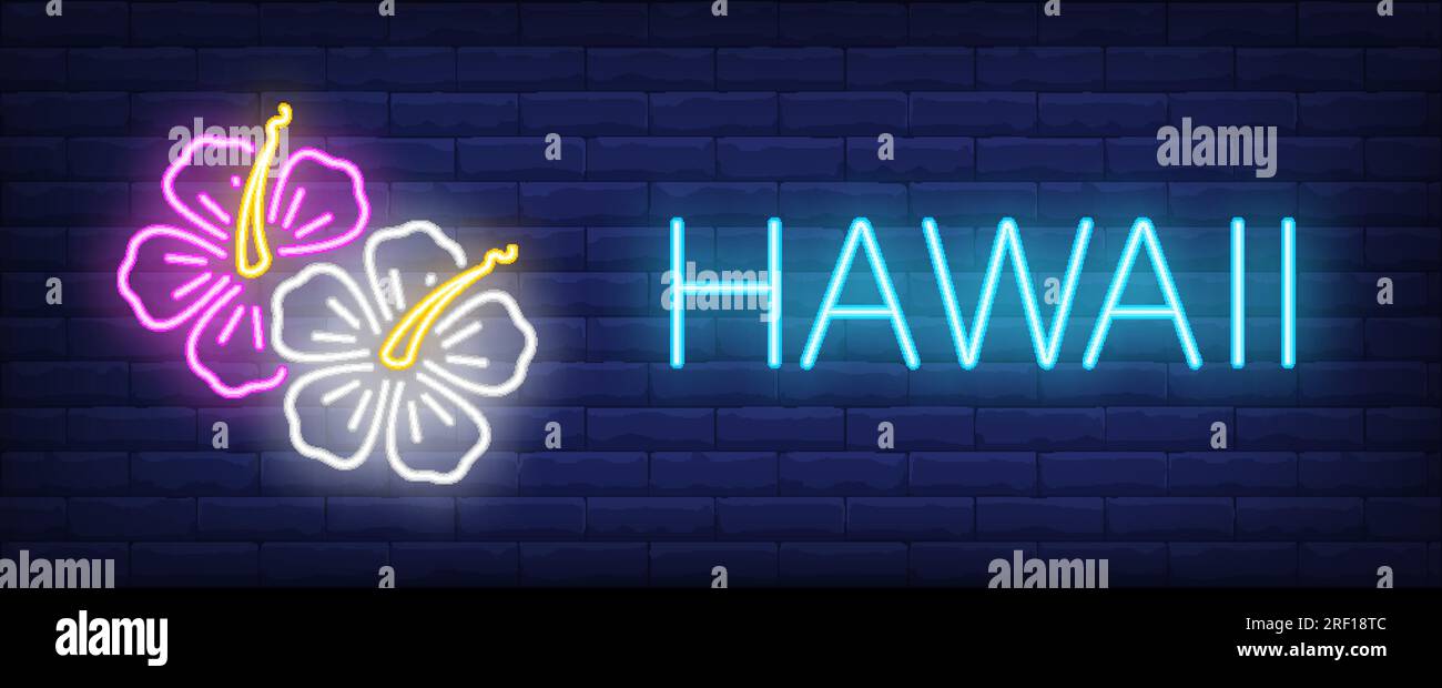 Hawaii neon text with hibiscus flowers Stock Vector Image & Art - Alamy