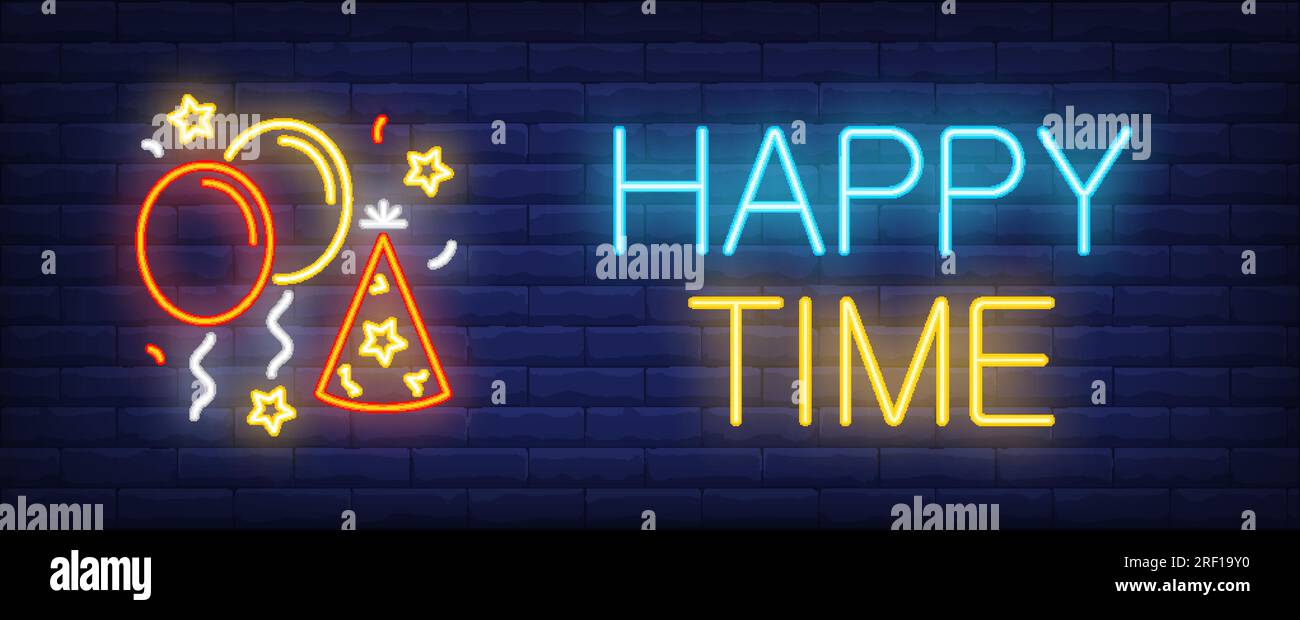 Happy time neon sign Stock Vector Image & Art - Alamy