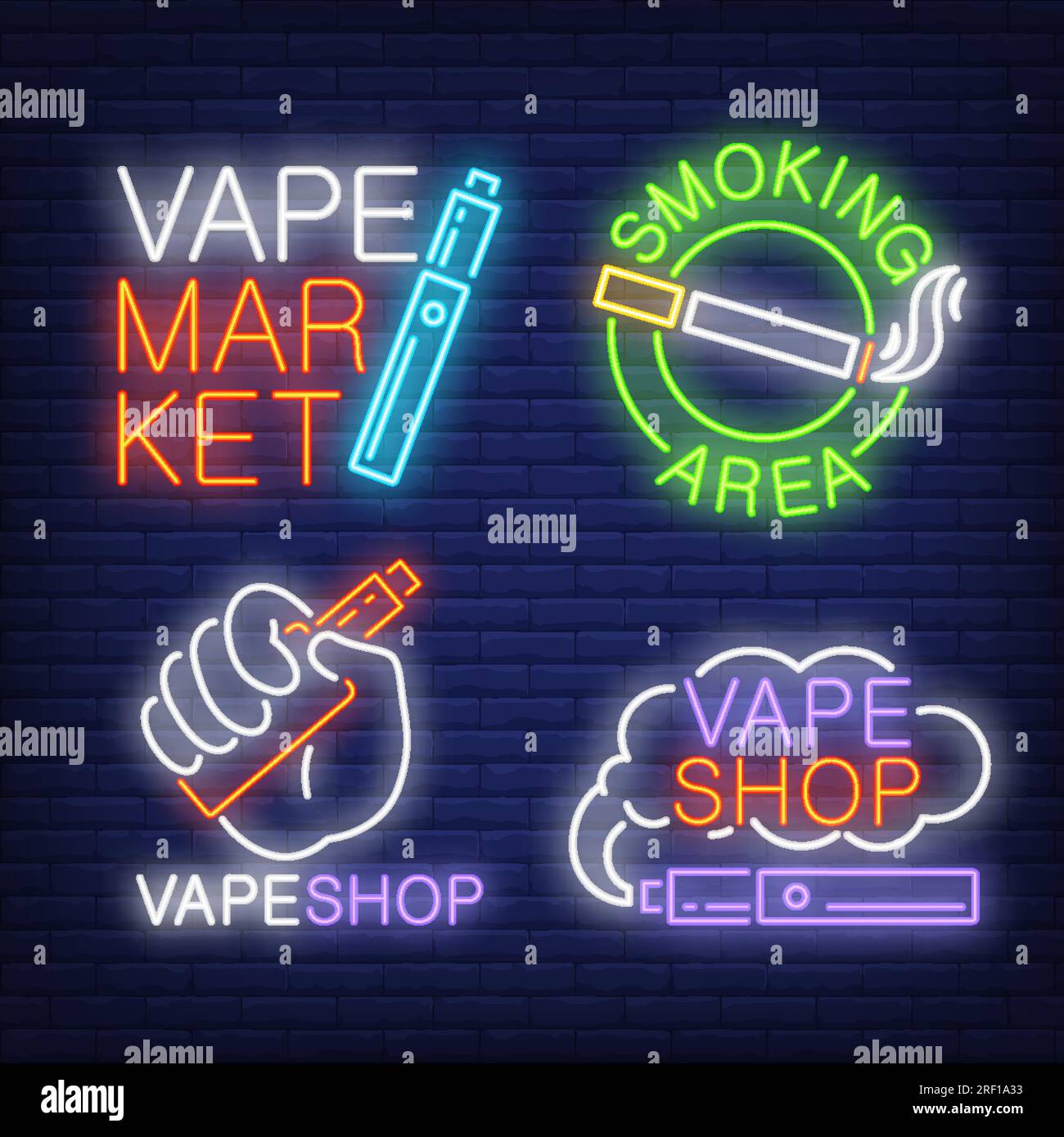 Tobacco and electronic cigarettes neon signs set with text Stock Vector