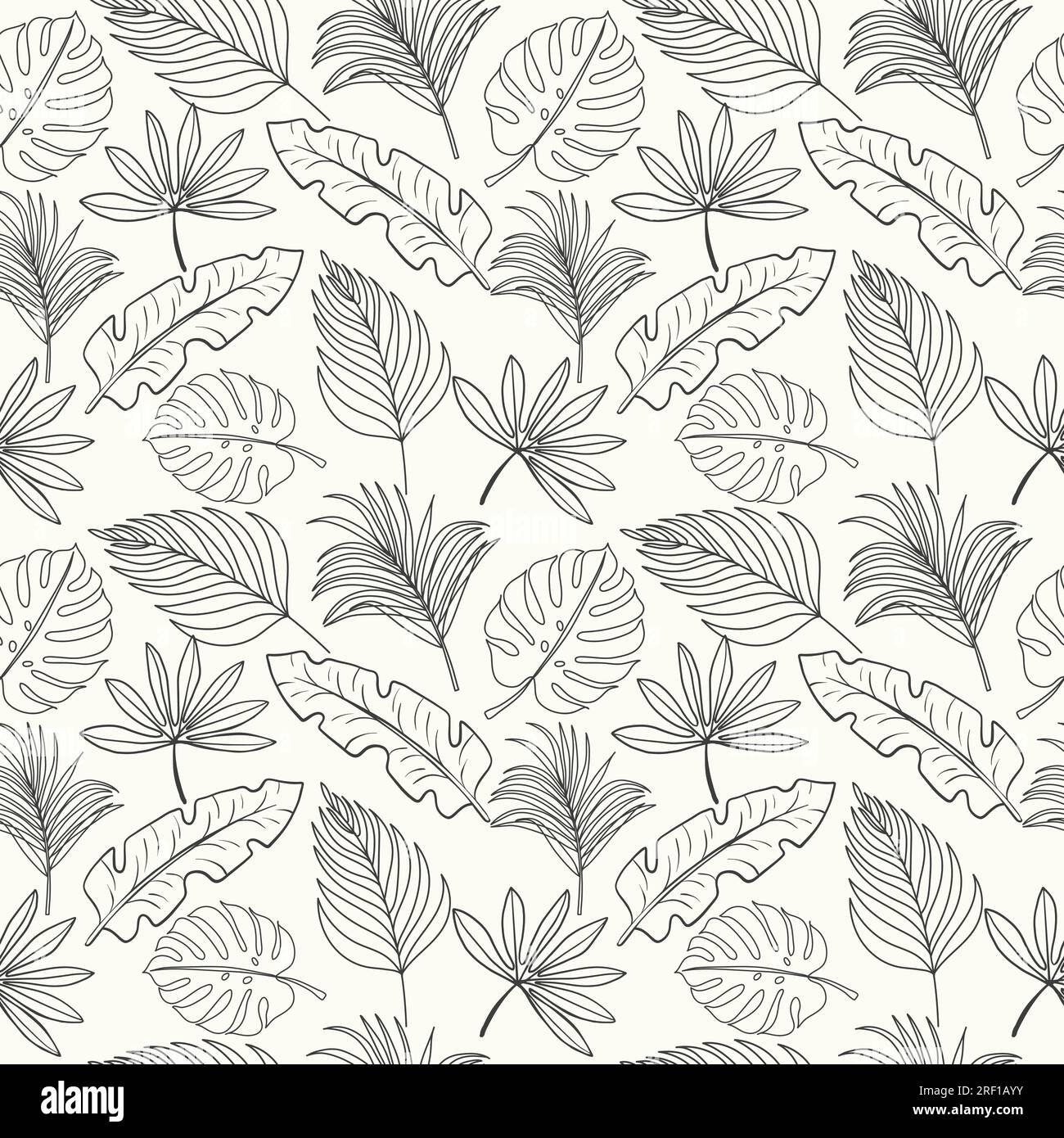 Hand drawn seamless pattern background with tropical leaves Stock Vector