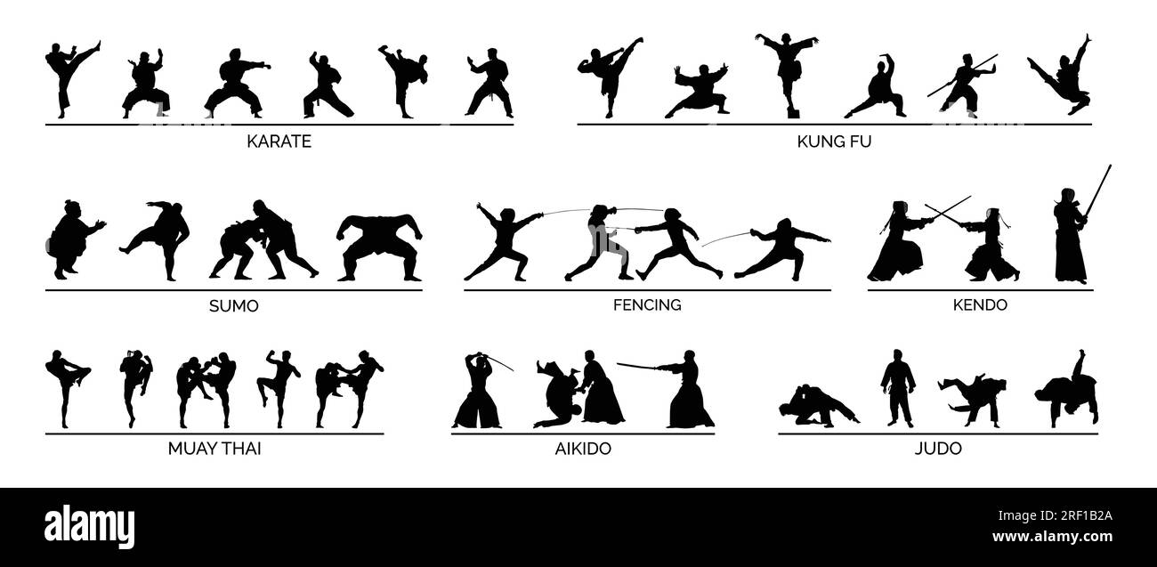 martial arts silhouette bundle for any design purpose Stock Vector