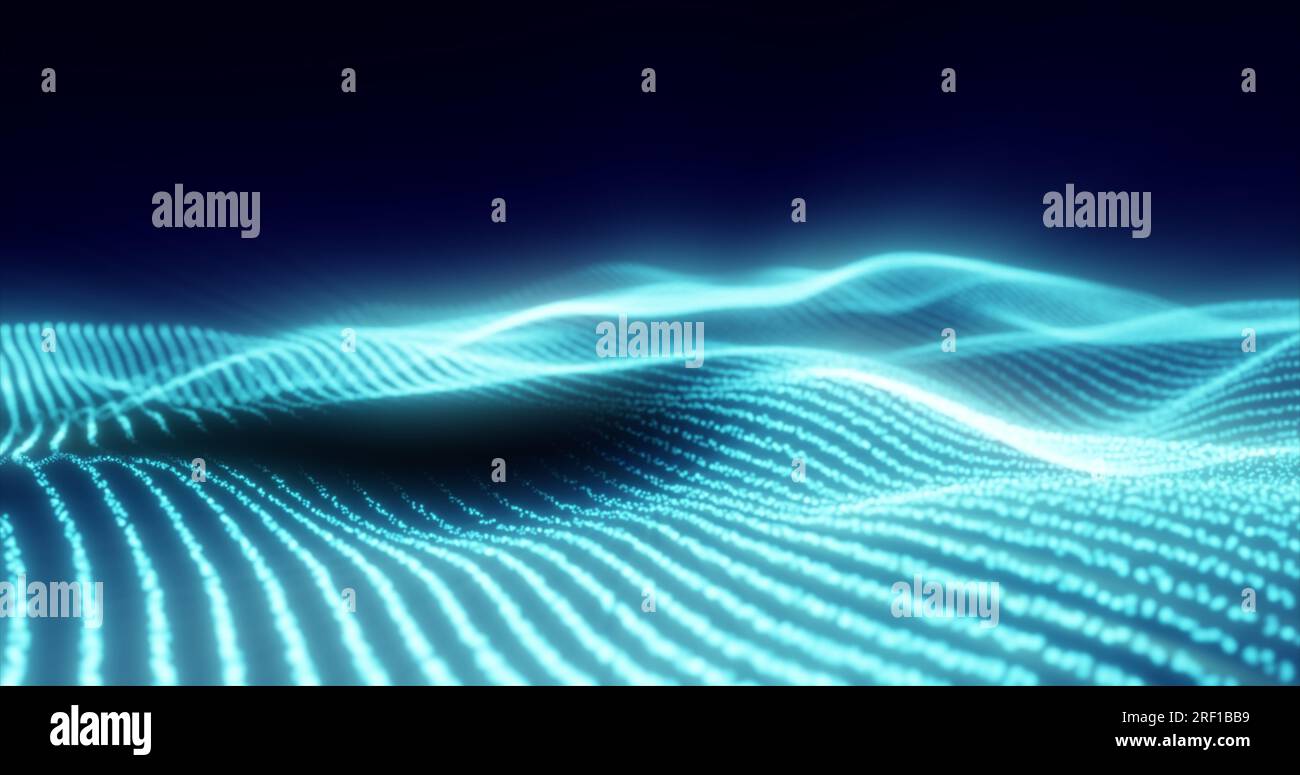 Abstract blue energy magic waves from glowing particles and lines ...