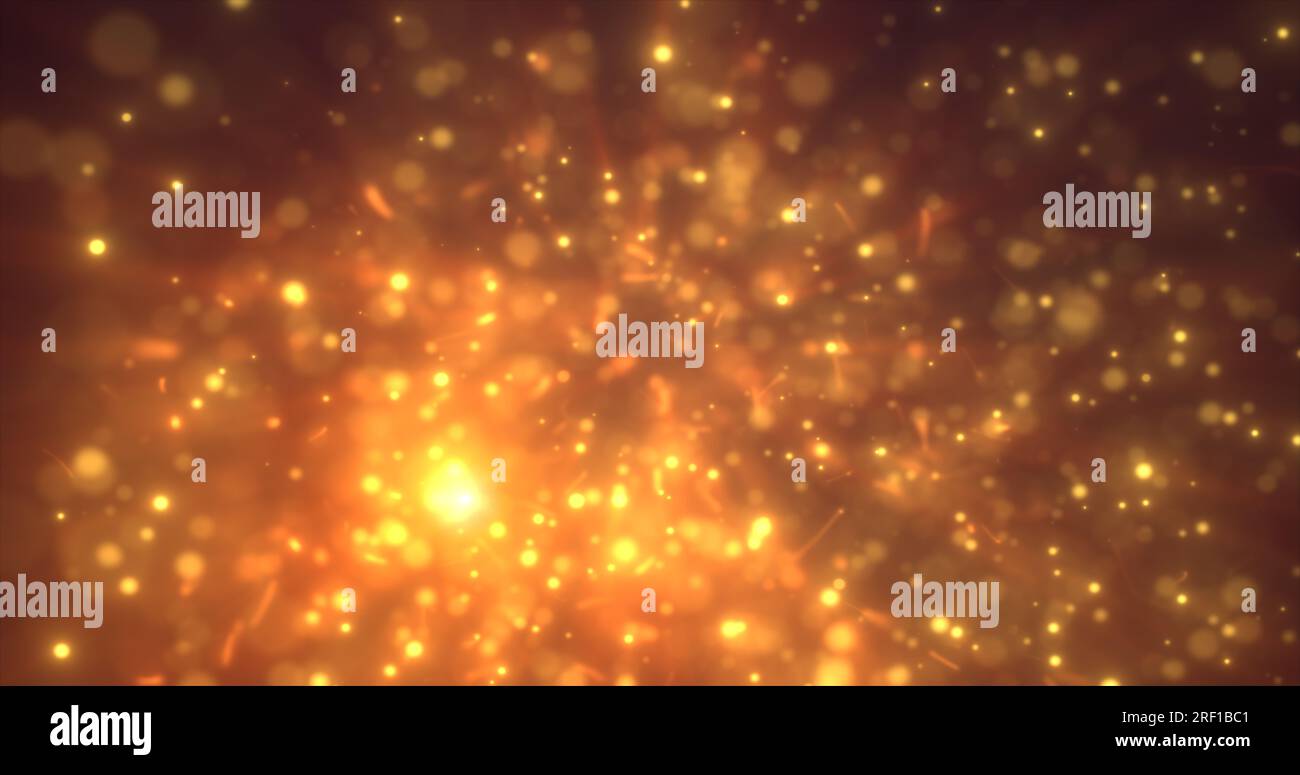 Abstract yellow orange energy particles and dots glowing flying sparks ...