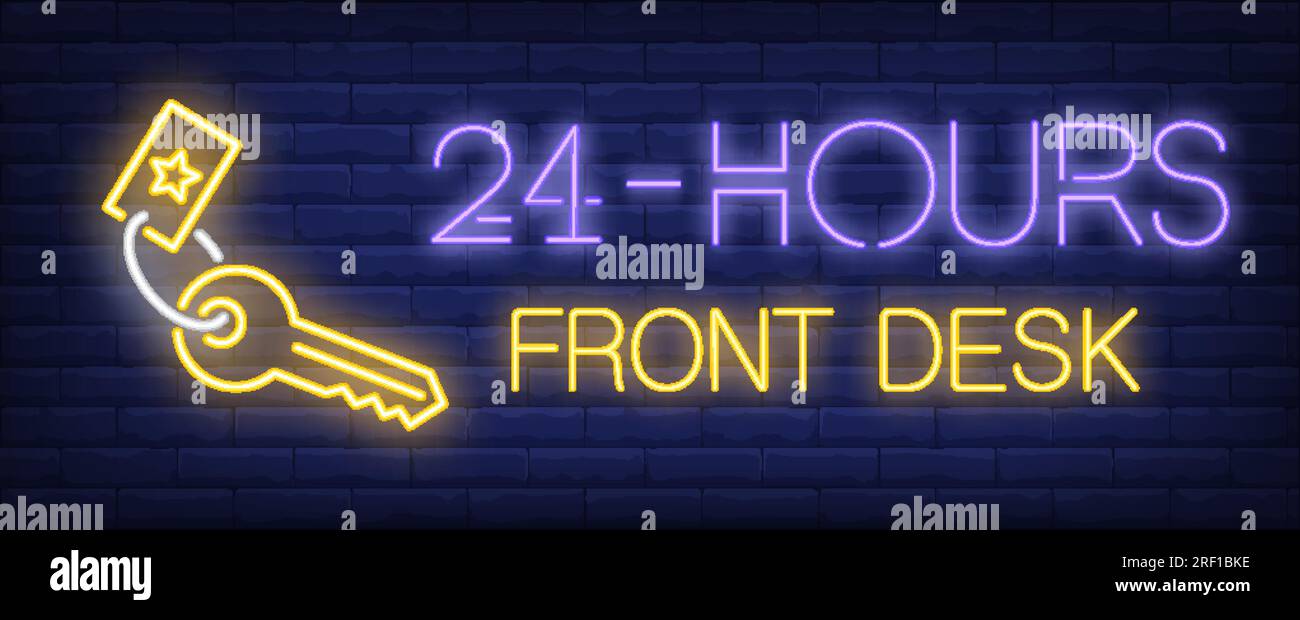 Twenty four hours front desk neon sign Stock Vector Image & Art Alamy
