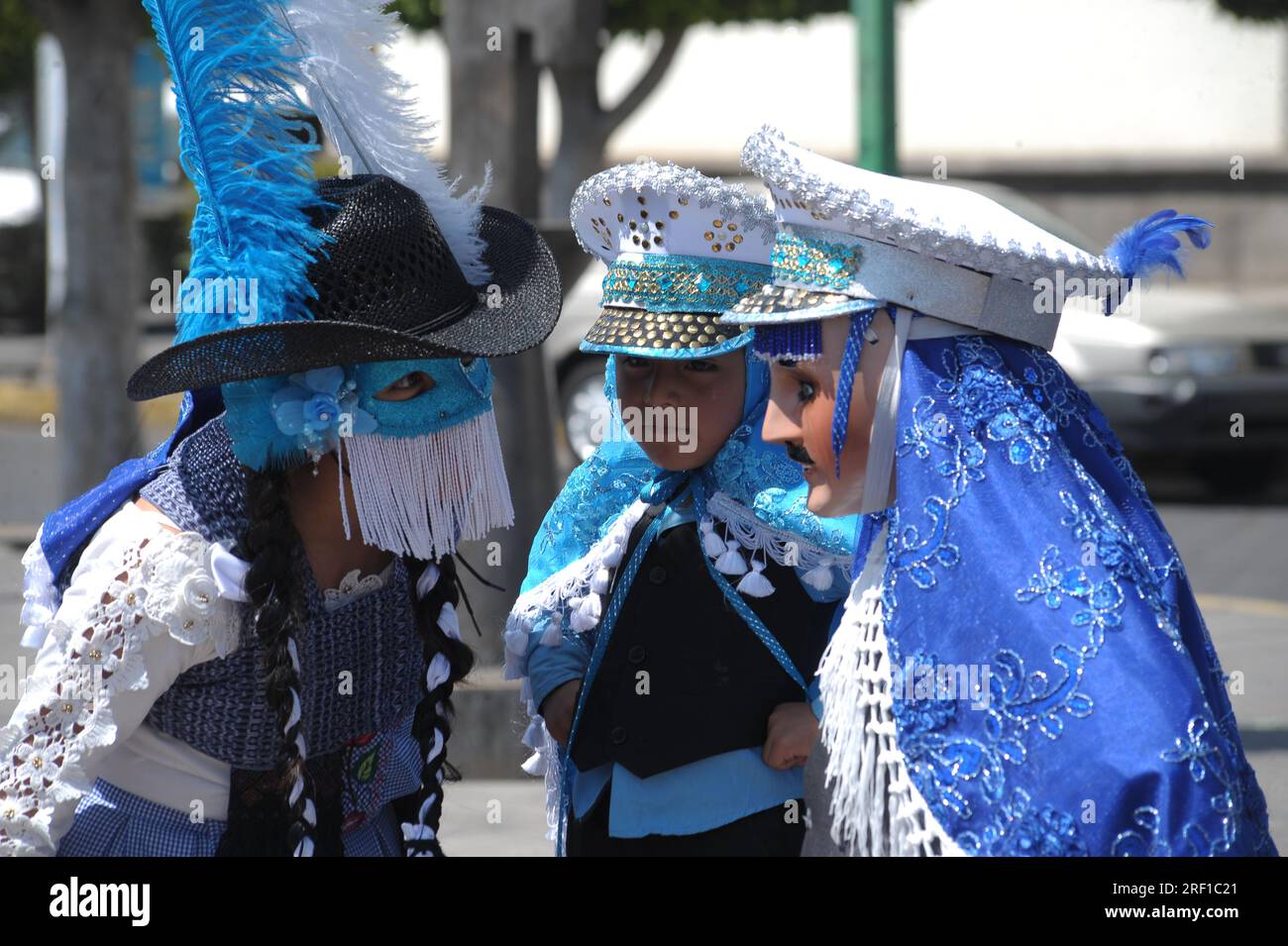Tlaxcala Mexico. Aspects of the attire of the carnival dancers in