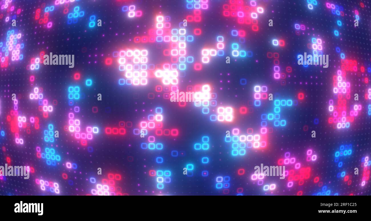 Abstract blue red and purple energy squares glowing digital particles ...