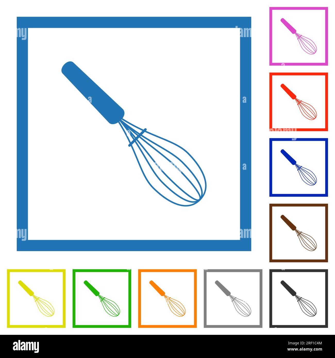 Balloon whisk flat color icons in square frames on white background