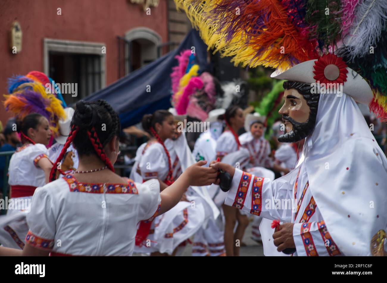 Tlaxcala Mexico. Aspects of the attire of the carnival dancers in