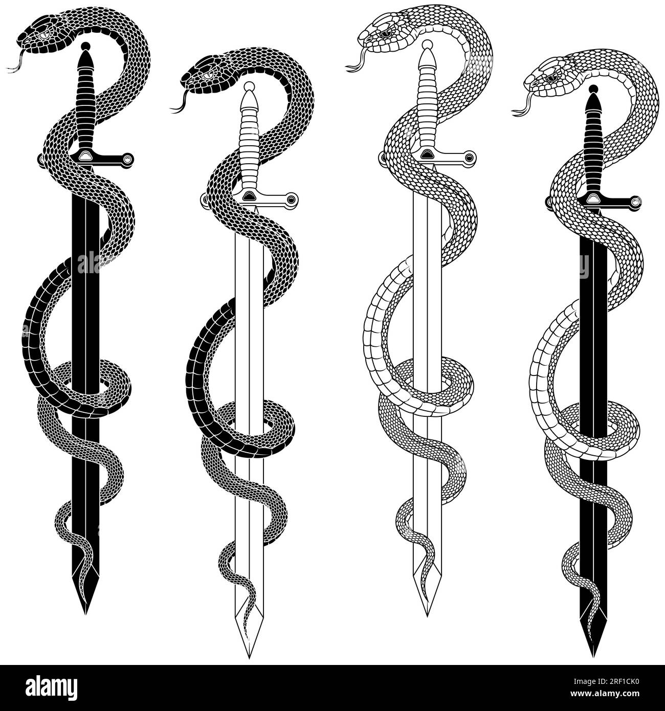 Vector design of European medieval sword with snake, Ancient sword surrounded by a snake Stock Vector