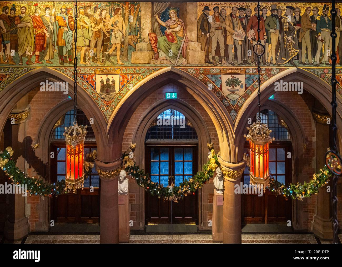 Edinburgh, Scotland, Jan. 2023. The Great Hall of Scottish National Portrait Gallery with its beautiful decorations Stock Photo