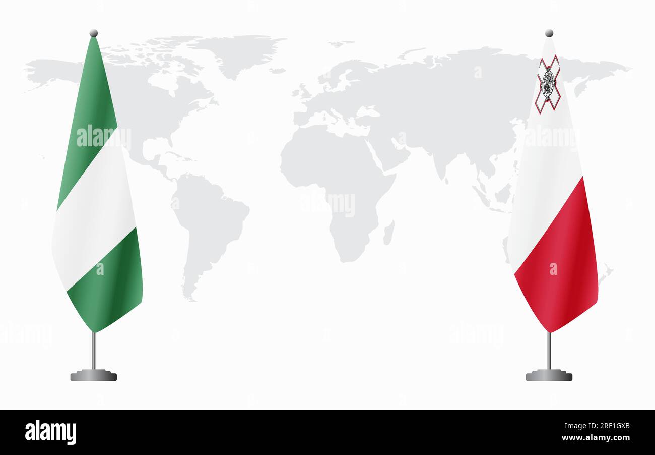 Nigerian and Malta flags for official meeting against background of world map Stock Vector Image