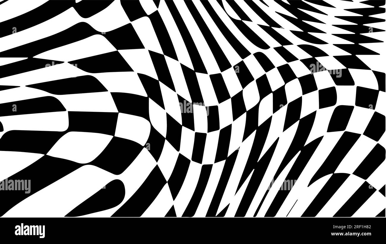 Black and white chess wave pattern. Checker board swirl background