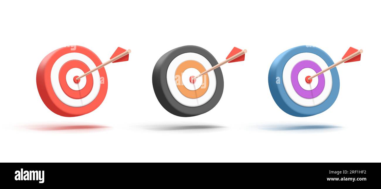 Targeting board with arrow in the center, digital 3d render icon set in ...