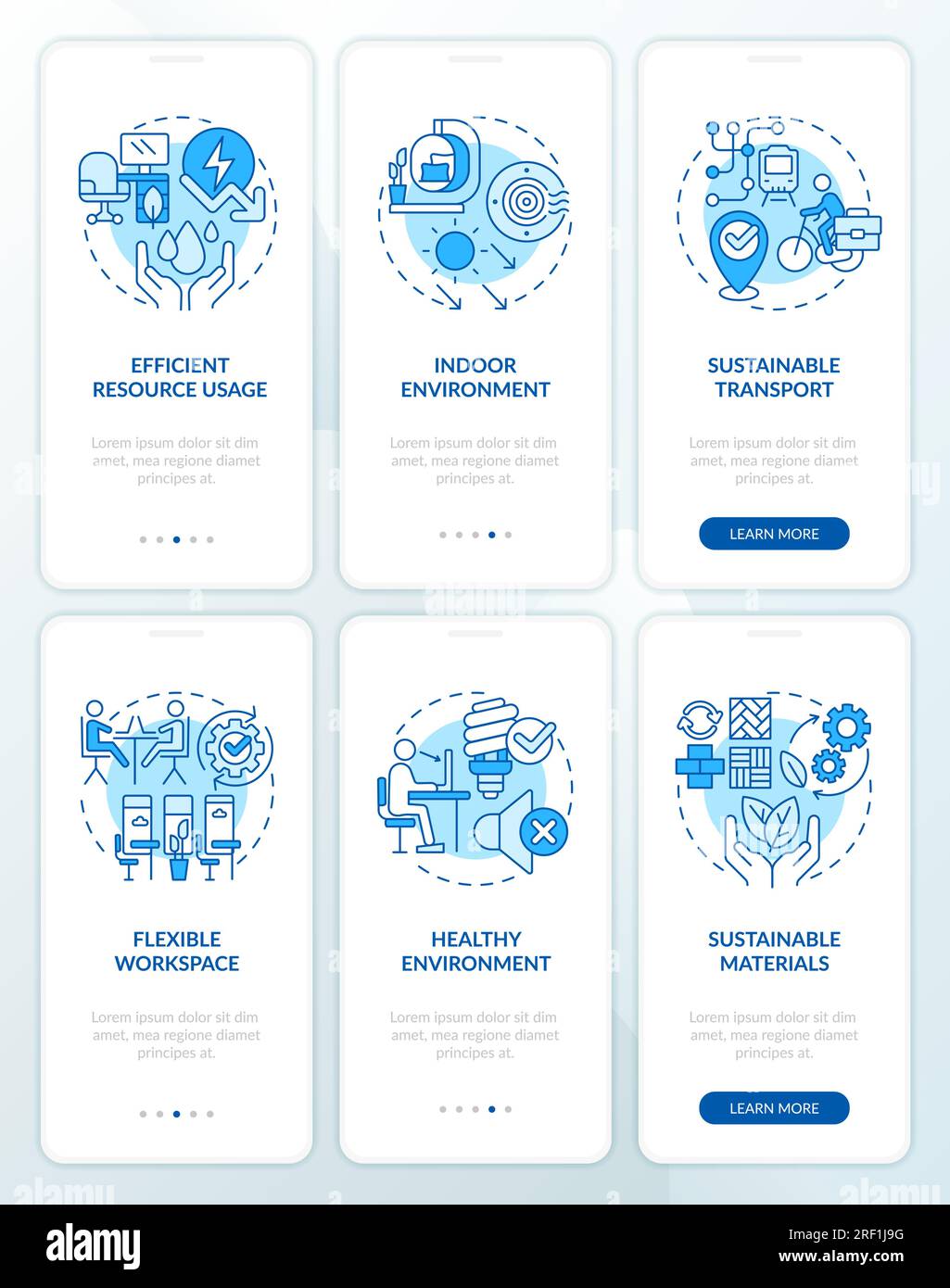 Walkthrough sustainable office with linear icons concept Stock Vector