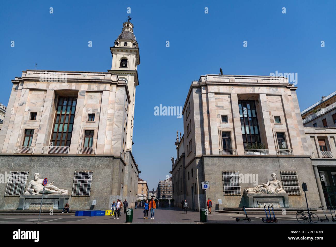 Turin, Italy - March 28, 2022: Piazza CLN is a small square located in the historic center of Turin, just behind the two twin churches of Piazza San C Stock Photo