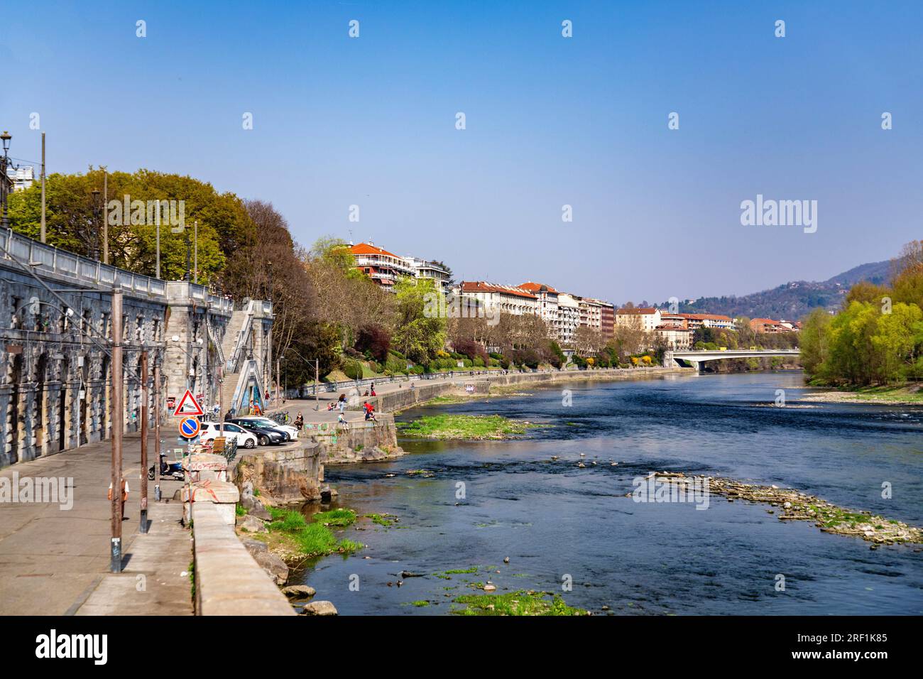 Turin, Italy - March 28, 2022: Buildings surrounding Po River, the longest river in Italy, Piedmont, Turin, Italy. Stock Photo