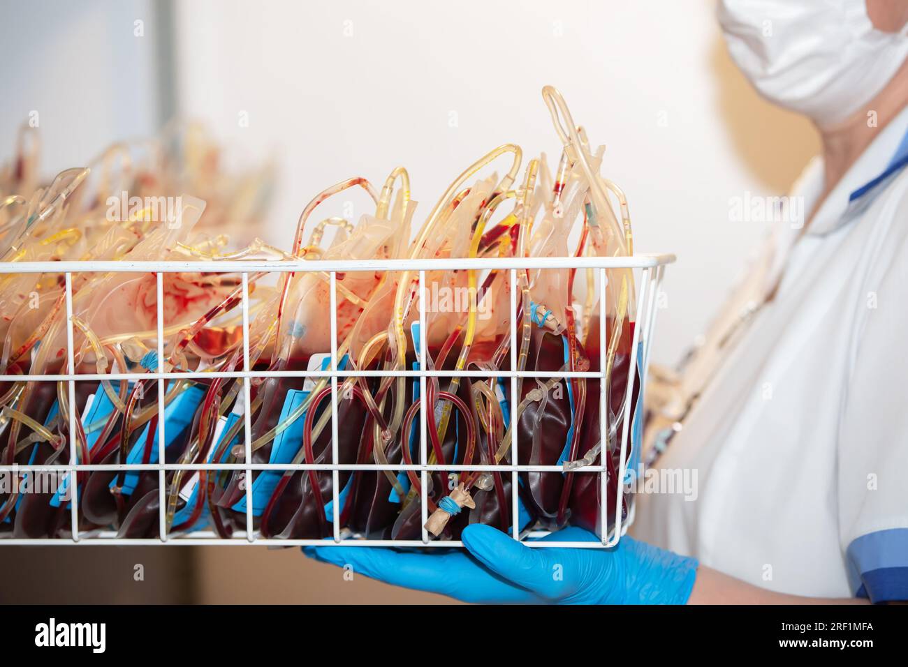 Packages with blood plasma in the center of donation and transfusiology