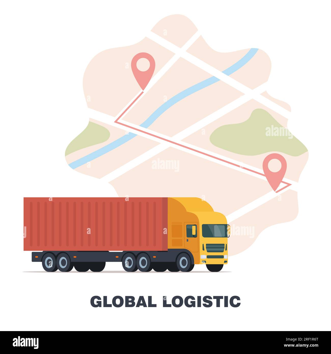 Cargo logistics transportation - Cargo Logistics Transportation Concept Global Logistic Network Cargo Truck Transport On A Background Of The Map With Red Pins Import Export Globa 2RF1R6T 