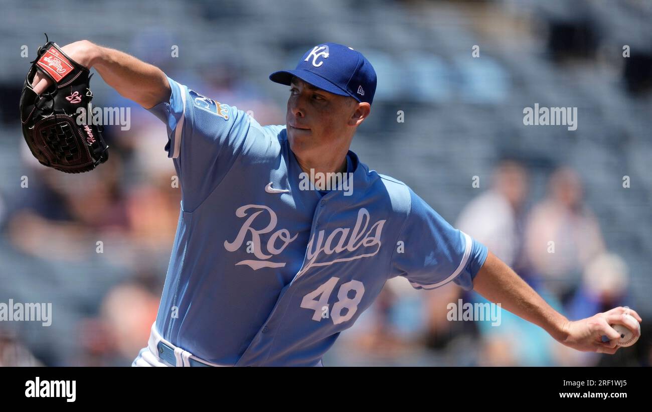 Kansas City Royals starting pitcher Ryan Yarbrough throws during the first inning of a baseball
