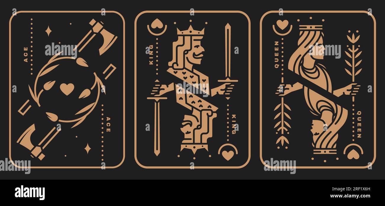 Set of playing card king, queen, ace. Vector illustration. Esoteric