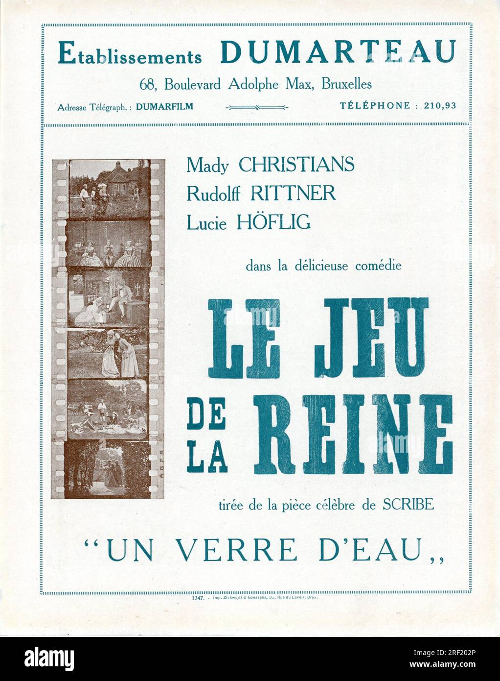 Cover of Belgian Synopsis Sheet from 1925 for MADY CHRISTIANS RUDOLF