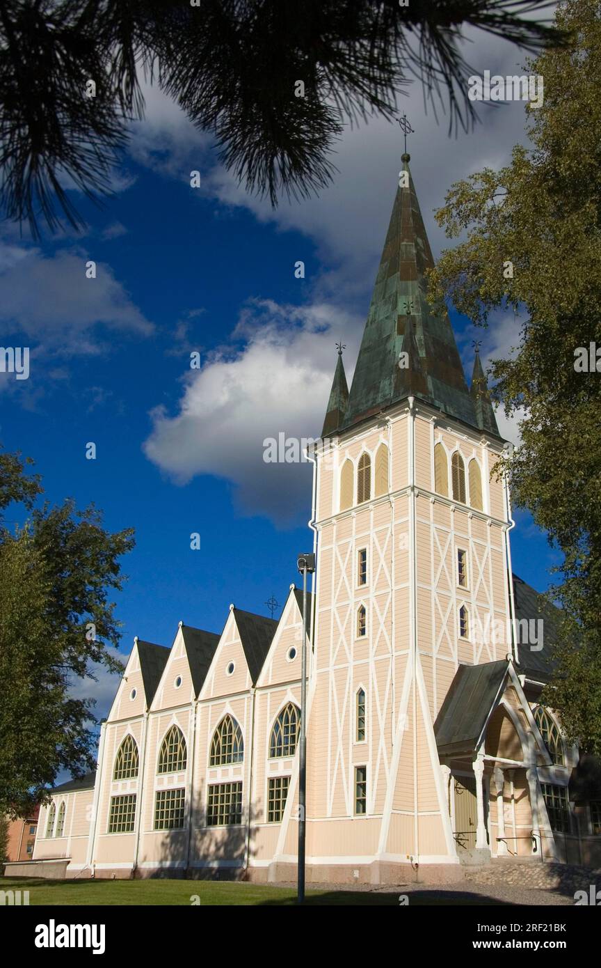 Wooden church, built 1902, Old Norse and Neo-Gothic architectural style, Arvidsjaur, Lapland, Sweden Stock Photo
