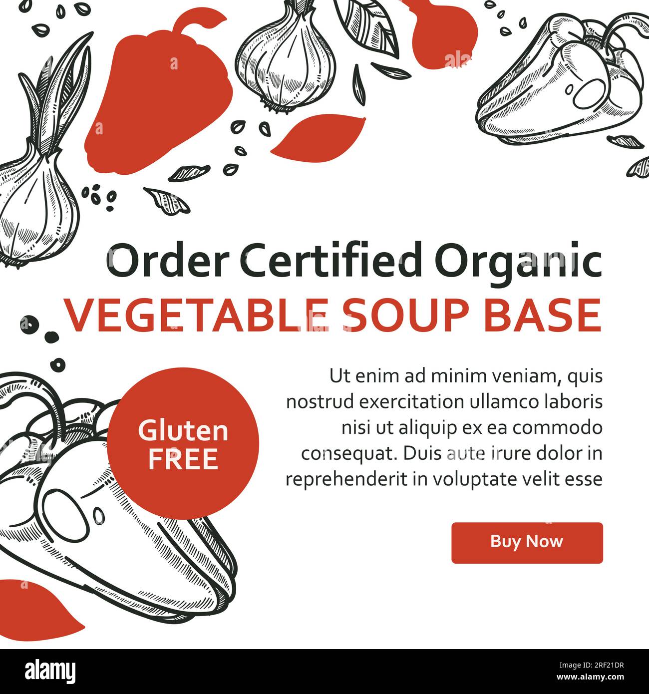 Order certified organic vegetable soup base web Stock Vector