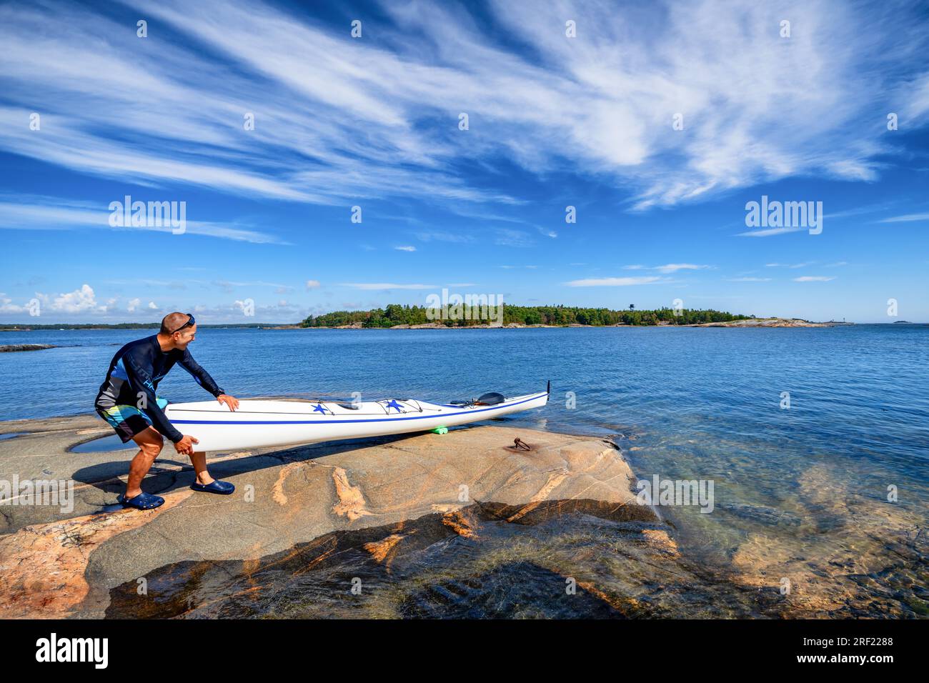Getting ashore at Södergrund island, Kirkkonummi, Finland Stock Photo