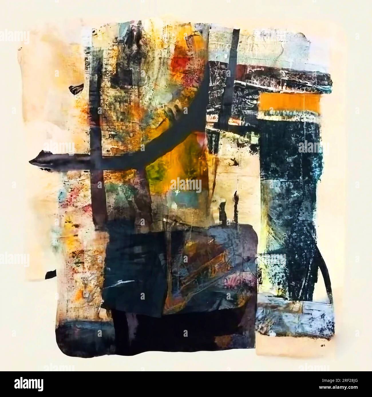 Mixed media abstract painting with tree and branches Stock Photo Alamy