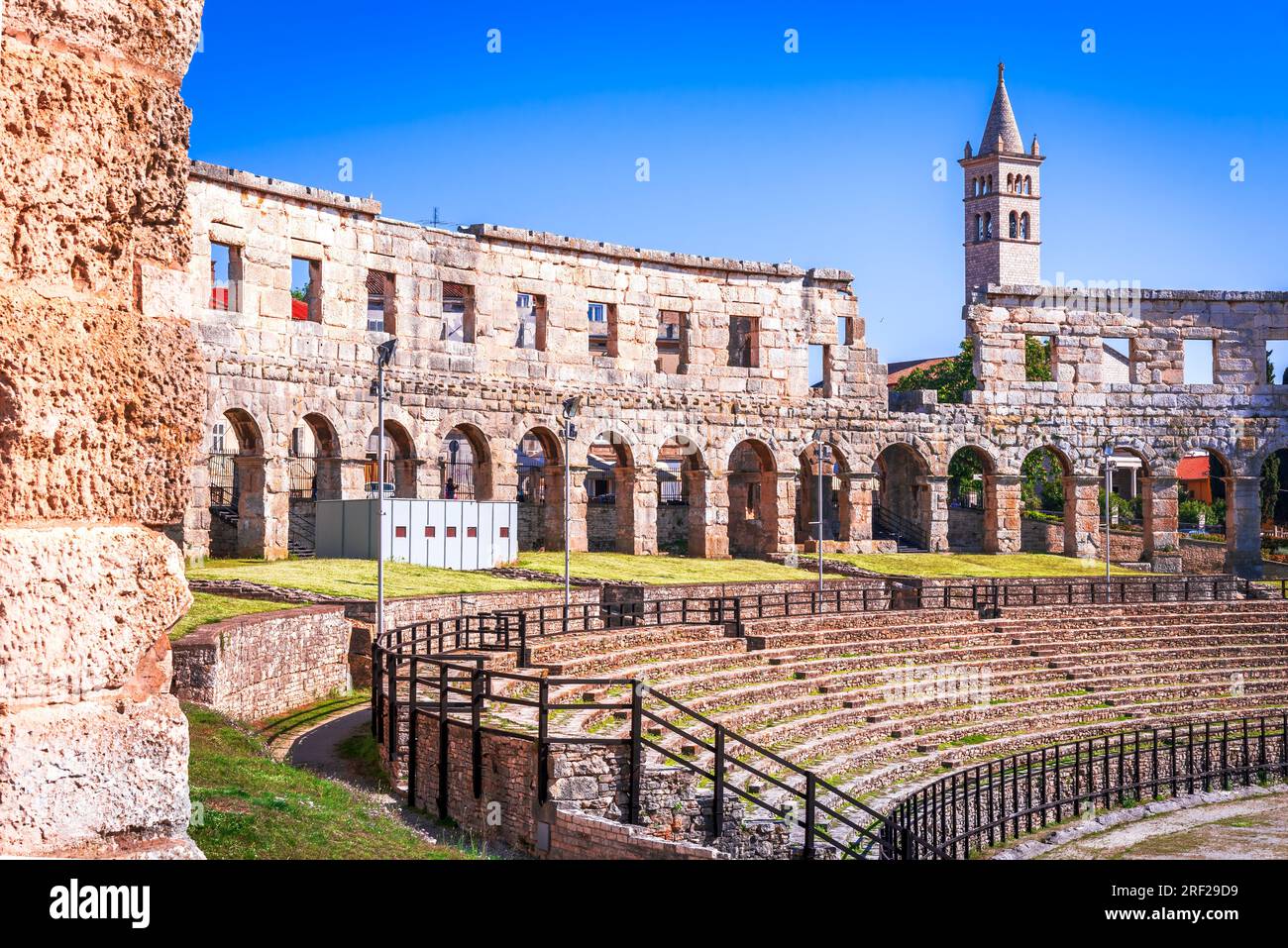 Pula, Croatia. Famous ancient Arena from Roman Empire times, Dalmatia historical region, Istria Peninsula. Stock Photo