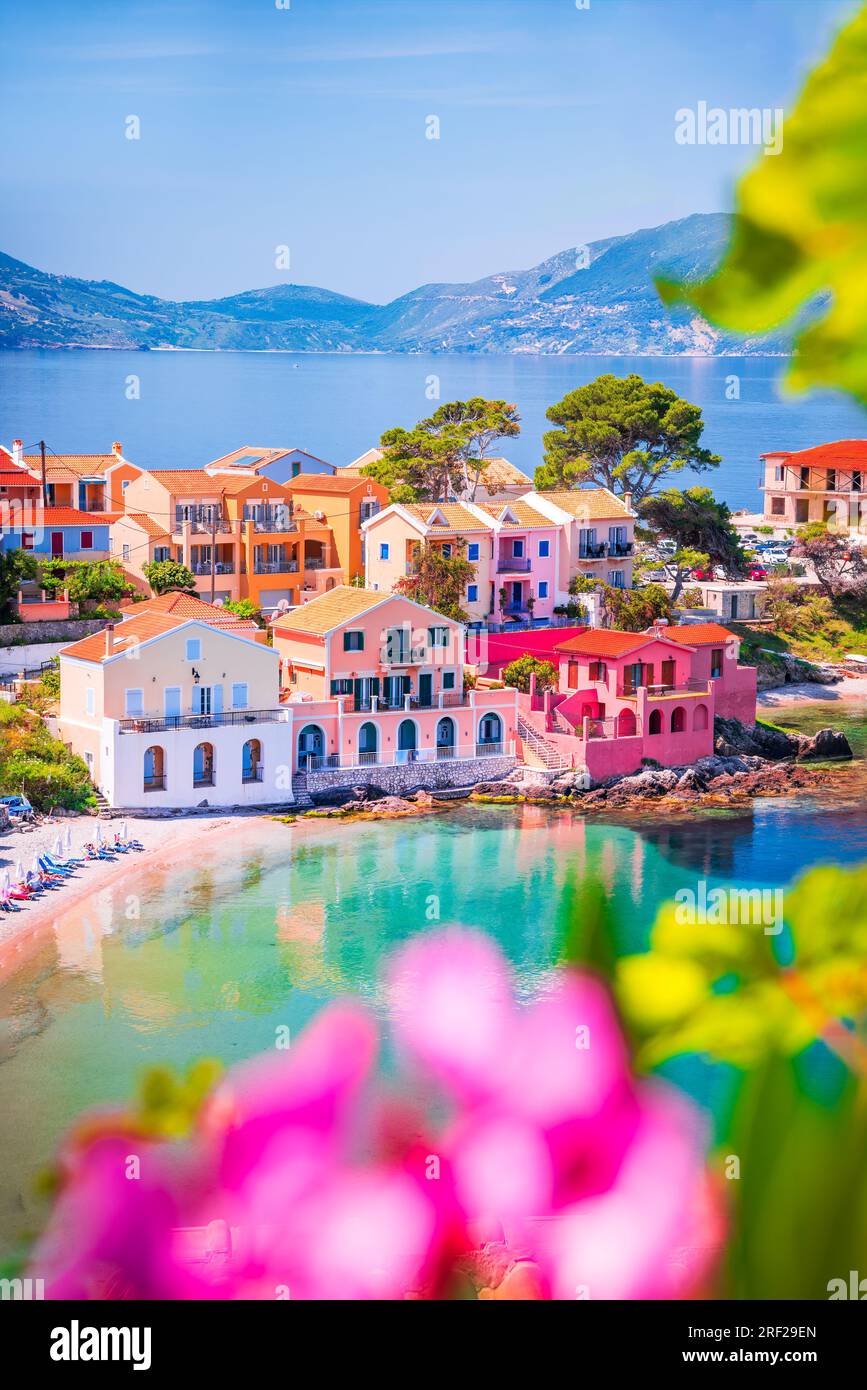 Turquoise Bay in Mediterranean Sea with Colorful Houses in Assos